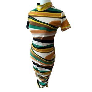 Madrag striped boho bodycon dress womens size medium stretch